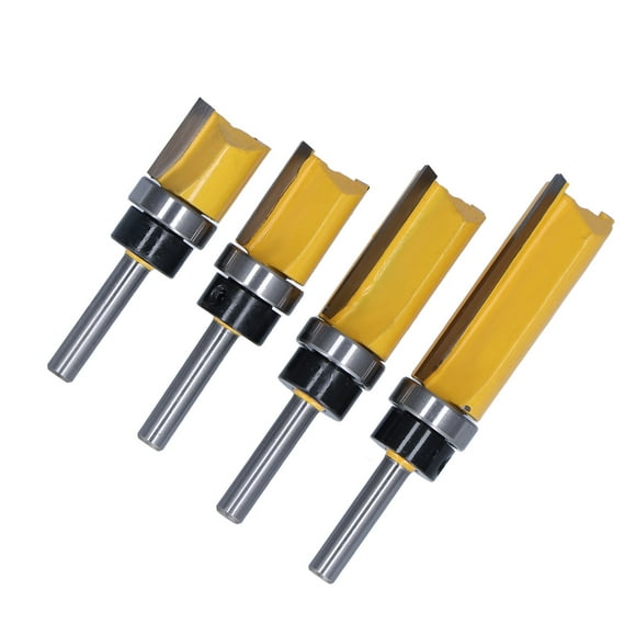 Flush Trim Router Bit, Woodworking Milling Carbide Grooving Bearing Straight Bits 4Pcs with Storage Box for Plywood for Light Work for Carpenter for Wood
