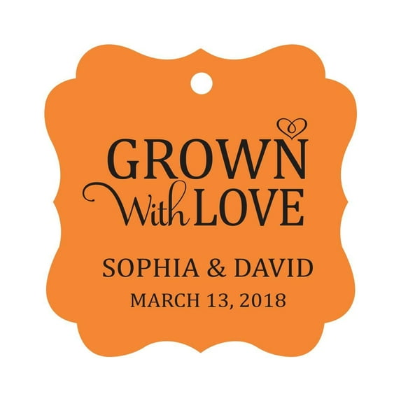 Darling Souvenir Grown With Love Personalized Fancy Frame Bonbonniere Wedding Party Favor Paper Tags-Orange-50 Tags
