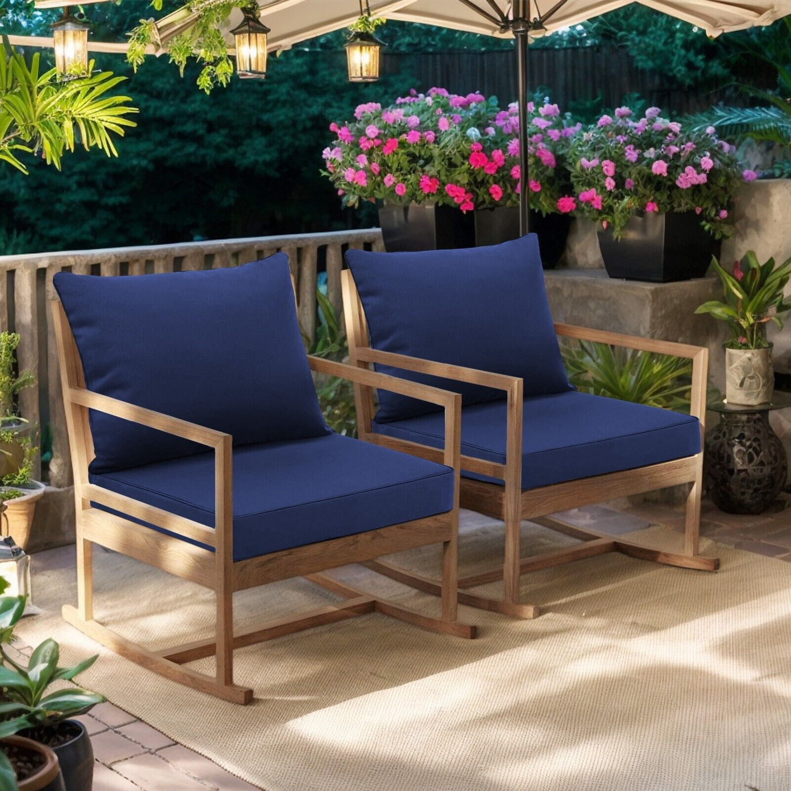 JIAN YA NA Outdoor Seat Cushion Set, Patio Sofa Chair Furniture Seat & Back Cushions, Waterproof Sectional Sofa Pads, 22 x 22 x 4 Inch, Navy, 2 Pack