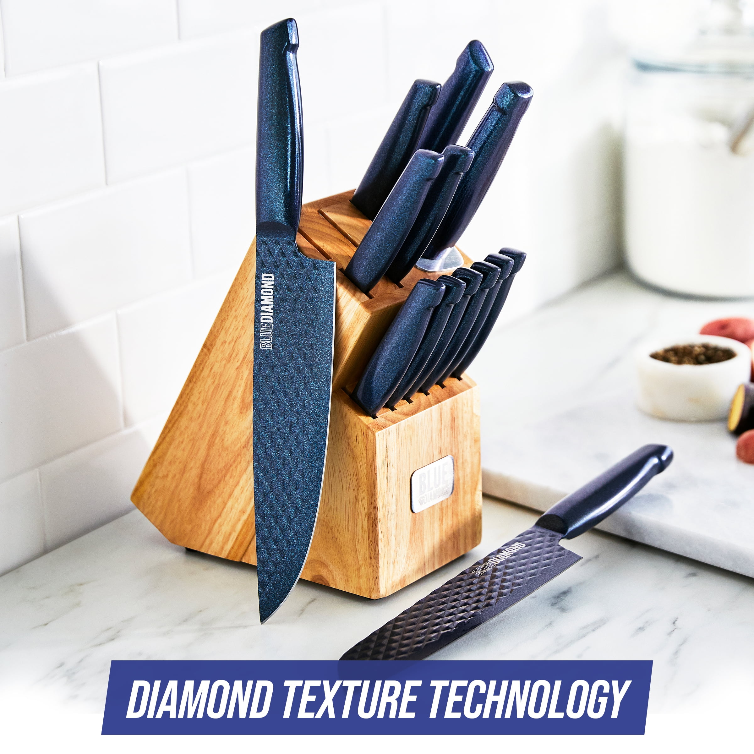Blue Diamond Stainless Steel Cutlery, 14 Piece Knife Block Set