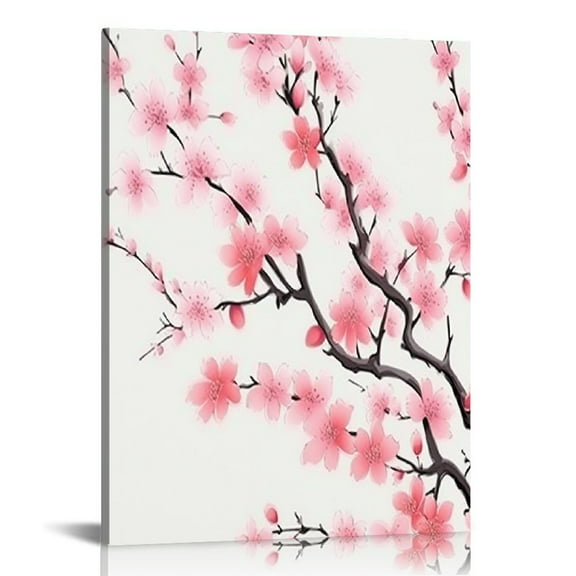 JRXY Canvas Wall Art Picture Cherry Blossom Flower Print On Canvas Giclee Artwork Pink Home Office Decorations Wall Decor Ready to Hang - 12x8 inches 12x16 in
