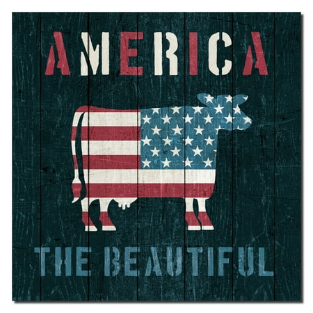 Patriotic Strips - Patriotic America The Beautiful Red, White & Blue Stars and Stripes Cow Print by Michael Mullan; One 12x12in Unframed Paper Poster (Printed on Paper, Not Wood)
