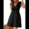 thumbnail image 3 of Vestido de Verano para Mujer, con Mangas con Volantes y Cuello en V Negro L, 3 of 9