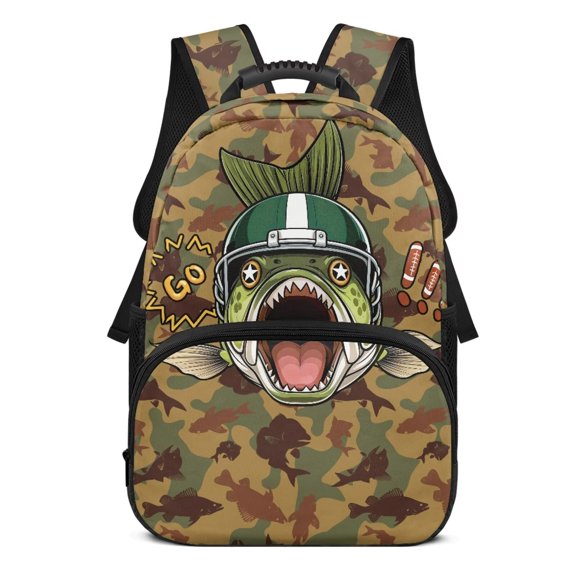 HUIACONG Helmet Bass Camo School Backpack for Boys Girls Ages 6-18 Water Resistant Multi Pocket Padded Adjustable Straps Large Capacity Bookbag for Elementary Middle High School Daily Use