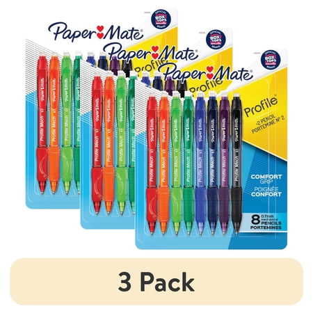 (3 pack) Paper Mate Profile Mechanical Pencil Set, 0.7mm #2 Pencil Lead, Assorted Barrel Colors, 8 Count
