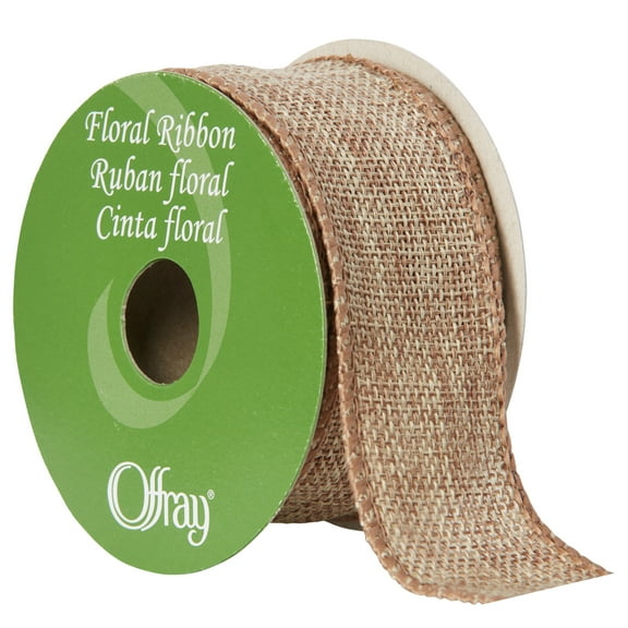 Offray Ribbon, Natural 1 1/2 inch Wired Linen-Look Ribbon, 12 feet
