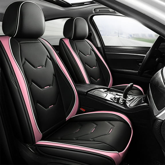 OTOEZ Universal Car Seat Cover Pink PU Leather 5 Seats, Front Rear Seat Protector Full Set, Waterproof Cushion Fit Most Honda Toyota Chevy Ford Nissan Vehicle Truck SUV