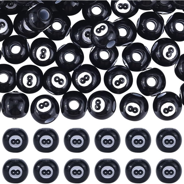 1 Boîte 100 Pcs Perles Noires Huit Boules 12mm Numéro 8 Pulvérisation Acrylique Peinte Ronde Bubblegum Sports Billard Perles d'Espacement pour Fabrication de Bijoux Colliers Bracelets Boucles d'Oreilles