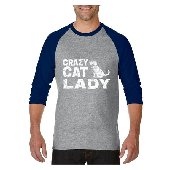MmF - Mens Raglan Sleeve Baseball T-Shirts, up to Size 3XL - Crazy Cat Lady