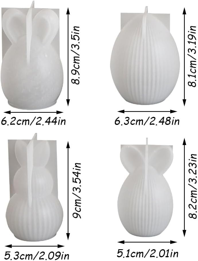 ABCISI 4pcs Easter Eggs Bunny Silicone Molds, Easter Decor Candle Molds for Candle Making Supplies, Rabbit Ears Egg Silicone Mold for DIY Candles Resin Plaster Art Crafts, Spring Decorations for Home