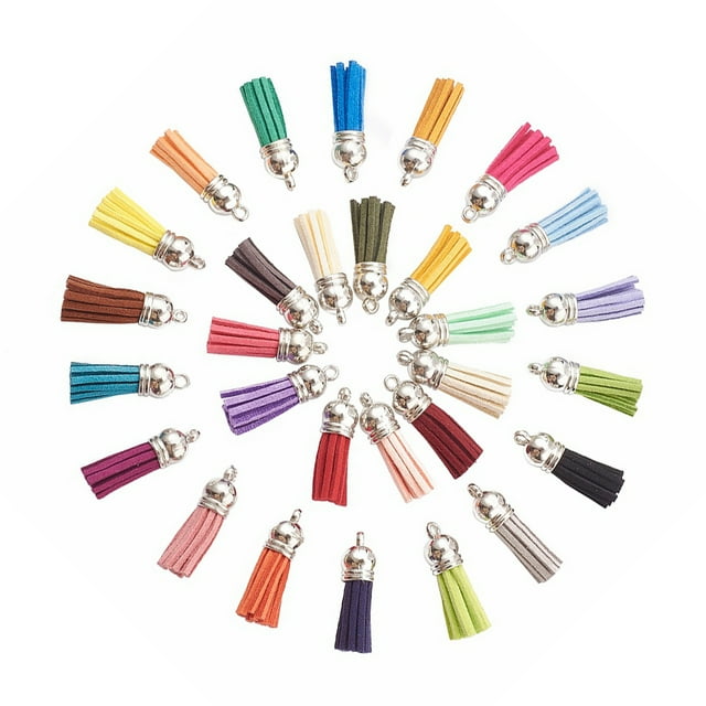 Minnieouse 100x colgante borla elegante accesorio de flecos para regalos y regalos DIY Tasse accesorio tapa dorada Accesorios de disfraces SurtidoColor-Plata