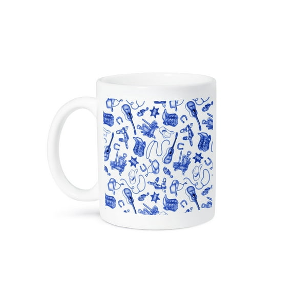 Blue N White Guitars N Cowboy Boots Pattern, 11oz Mug
