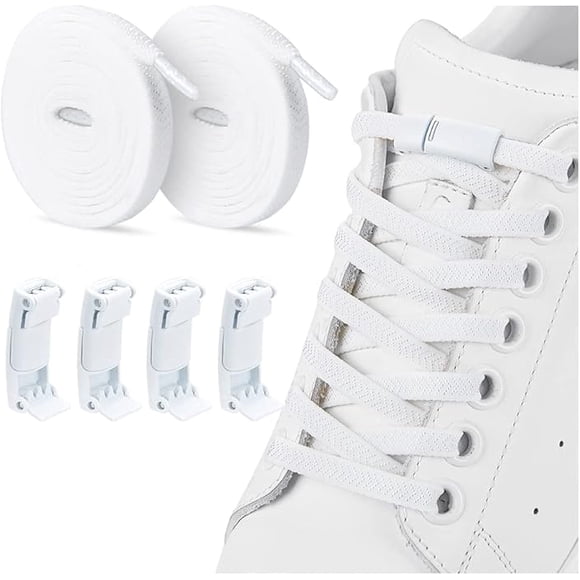 2 pares Cordones de Silicona Cordones Elásticos para Adultos con 2 pares Shoelaces Hebilla Magnética Zapatillas Elásticas de Tenis Cordones Se Adapta a Todo Tipo de Zapatos, Colo Blanco