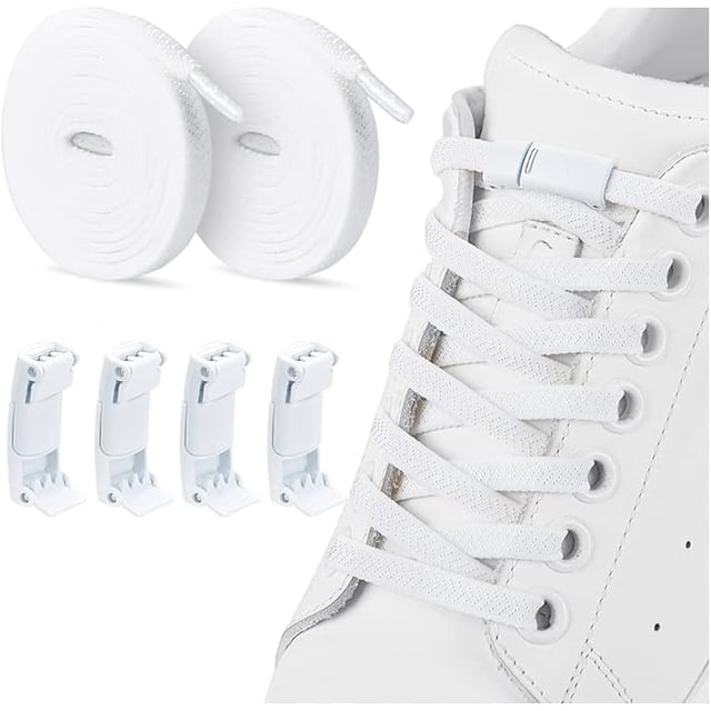 2 pares Cordones de Silicona Cordones Elásticos para Adultos con 2 pares Shoelaces Hebilla Magnética Zapatillas Elásticas de Tenis Cordones Se Adapta a Todo Tipo de Zapatos, Colo Blanco
