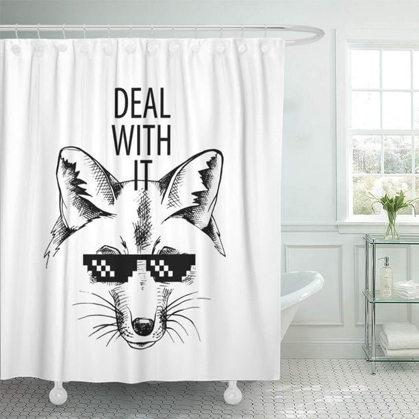 YUSDECOR Meme Fox Portrait in Glasses Deal It Black Bathroom Decor
