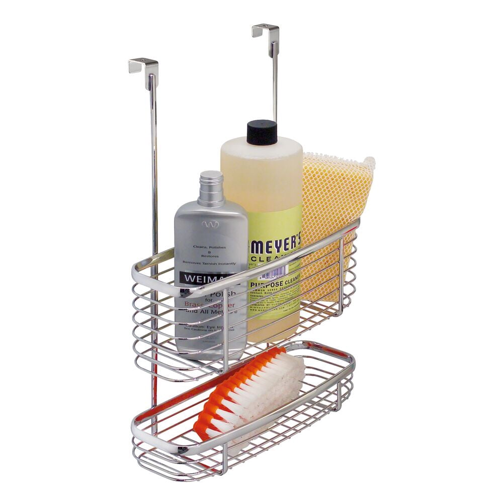 iDesign, Over the Cabinet 2-Tier Kitchen Storage Basket Organizer, 5" x 11" x 16.3", Chrome