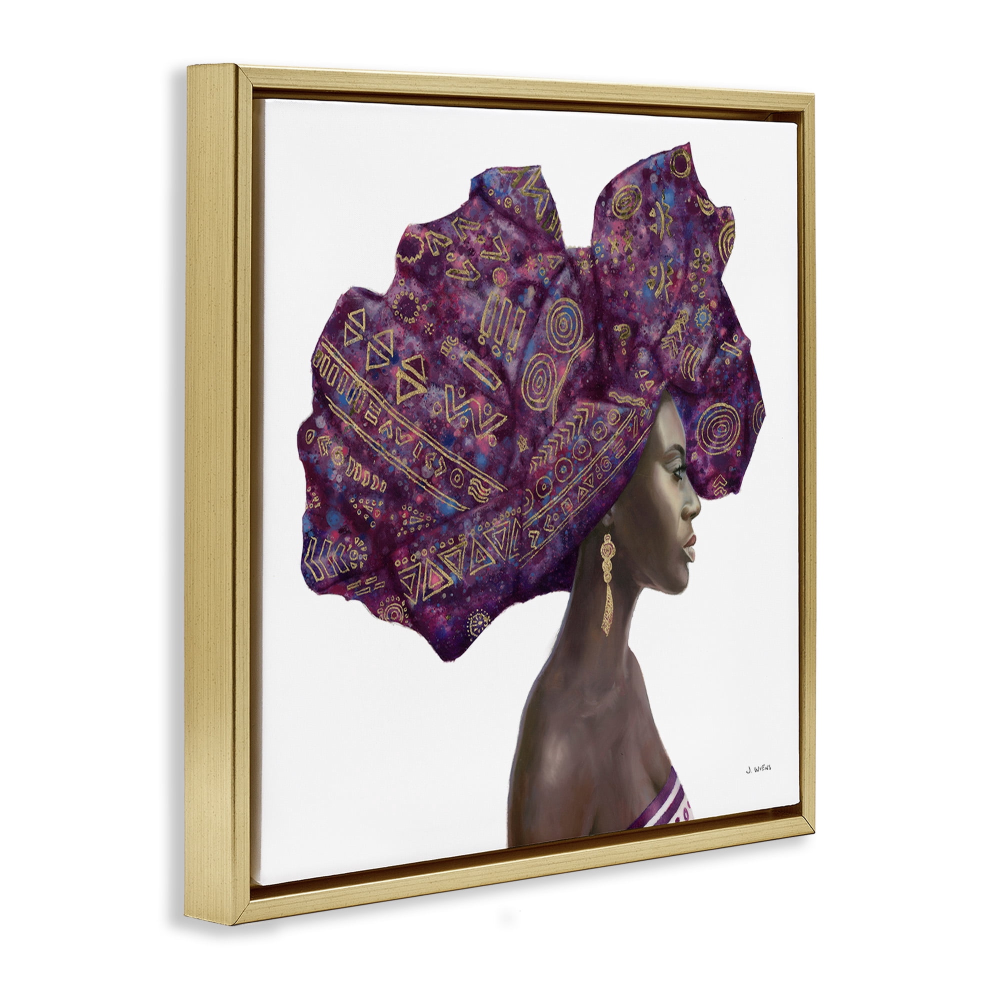Stupell Industries Strong Female Portrait Headwrap Culture Beauty & Fashion Painting Gold Floater Framed Canvas Art Print Wall Art, 25 x 25