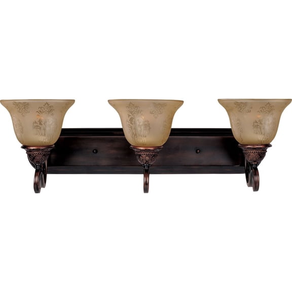 Three Light Oil Rubbed Bronze Screen Amber Glass Vanity
