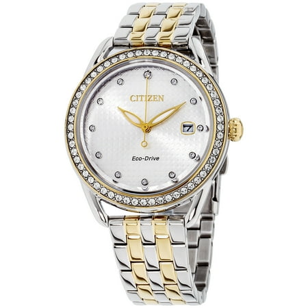 Gold Tone Floating Crystal Watch - FE6114-54A Women's LTR Swarovski Crystal Silver Dial Two Tone Yellow Gold Steel Watch