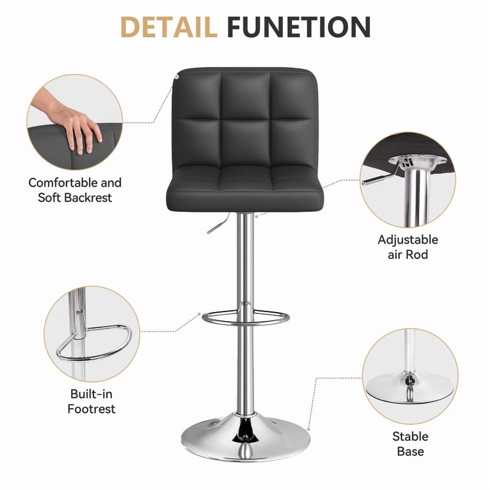 Daluvenix Swivel Bar stools set of 2 Modern PU Leather Barstools with Midback, Adjustable Counter Height Bar Chairs for Kitchen Island, Black