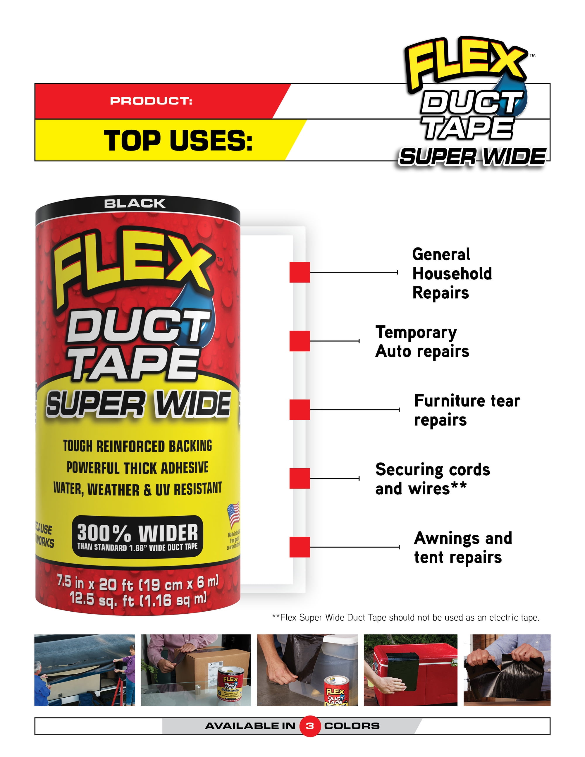 (2 pack) Flex Duct Tape Powerful Thick Weatherproof Adhesive and UV Resistant, 7.5" x 20 feet, White