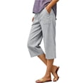 thumbnail image 4 of Oksale Faux Denim Capri Pants for Women Pull On Petite Straight Leg Capris with Pockets Casual High Waisted Button Cropped Trouser Gray M, 4 of 7