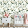 thumbnail image 3 of Boho Peel and Stick Wallpaper White Floral Watercolor Eucalyptus Leaves Gold Accents Wall Mural 23.6in x 9.8ft Self Adhesive Removable Wall Paper Renter Friendly Wallpaper for Nursery Bedroom, 3 of 8