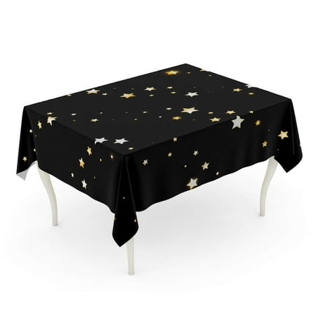

KDAGR Stripes of Golden Stars Confetti Glamour Luxury Pattern Sparkles Tablecloth Table Desk Cover Home Party Decor 60x120 inch