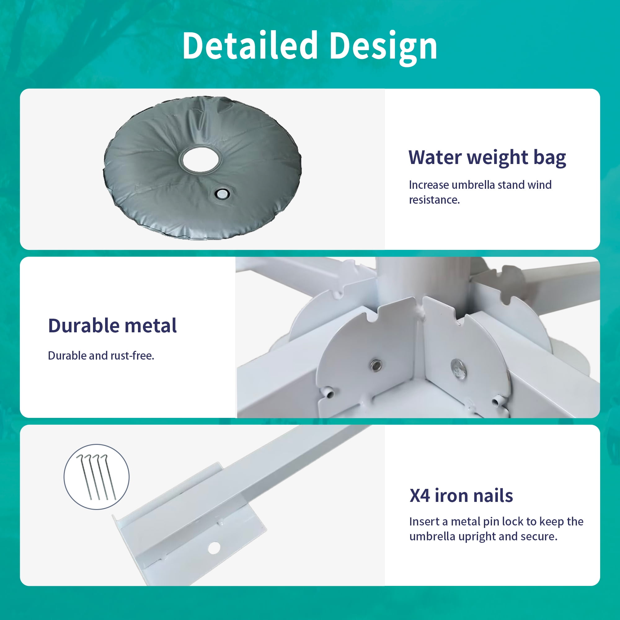 AMMSUN Beach Umbrella Stand Foldable Umbrella Holder Base for Backyard Garden patio with Weight water Bag -white