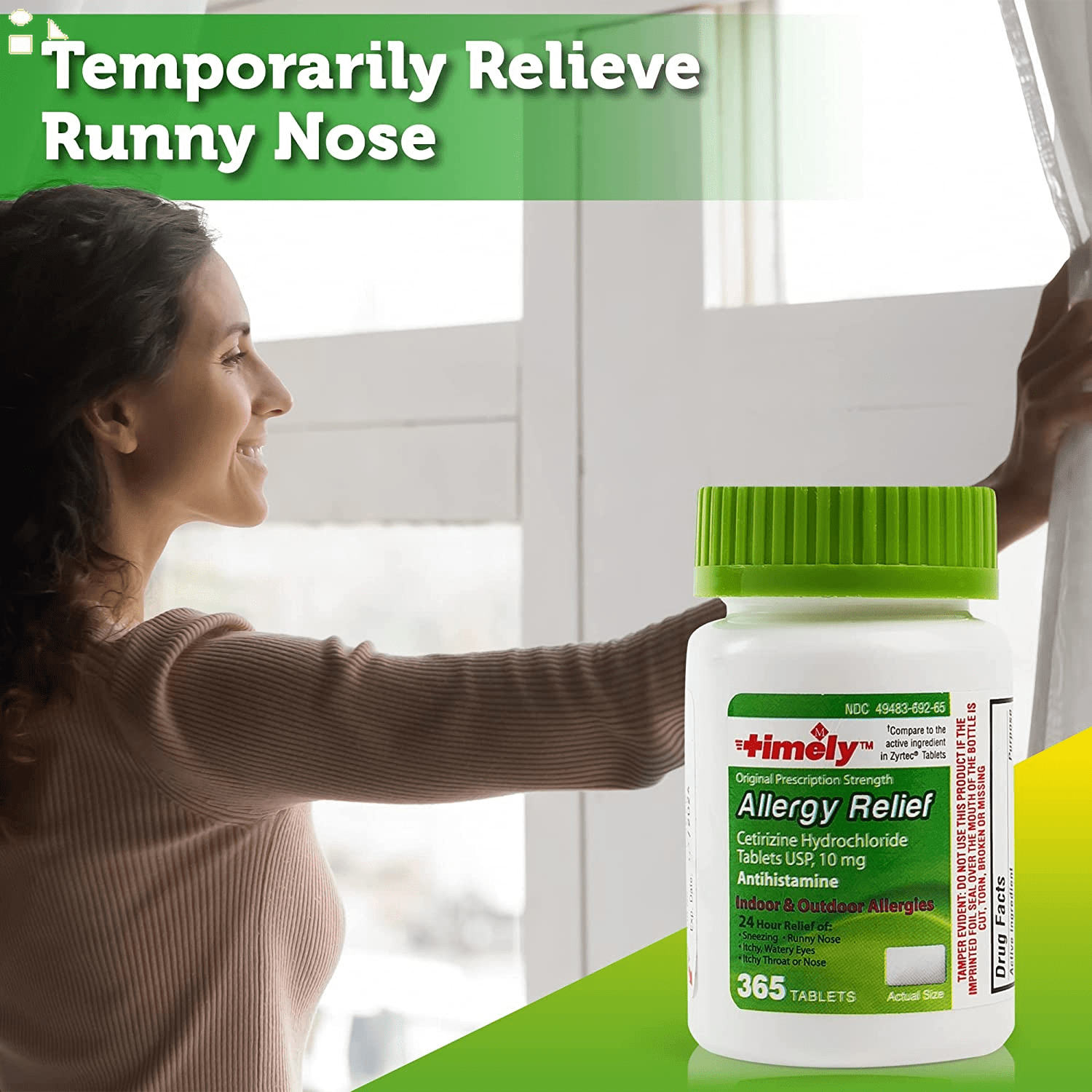 Timely - Cetirizine HCl 10 mg 365Ct  Fast Allergy Relief  Allergy Medication