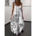thumbnail image 4 of Women Dresses Summer Spaghetti Strap Sleeveless V Neck Sundress Boho Floral Vacation Maxi Dress Suspender Dress Grey XXL, 4 of 8