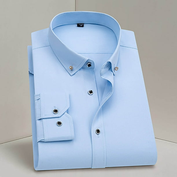 pstuiky mangas largas para hombre, Camisa de negocios para hombre con cuello abatible y botones de manga larga Tops casuales para hombres s