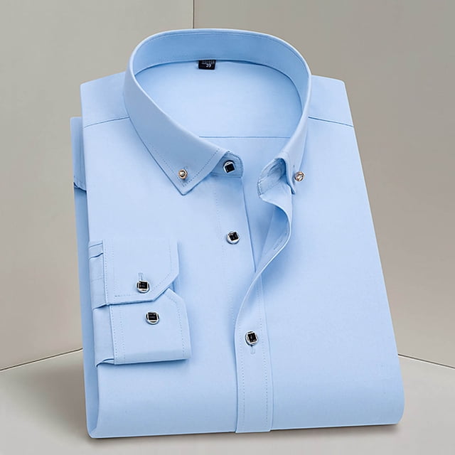 pstuiky mangas largas para hombre, Camisa de negocios para hombre con cuello abatible y botones de manga larga Tops casuales para hombres s