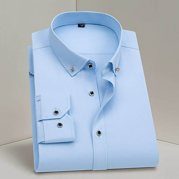 QUINDOS Mens Shirts,Men's Fall And Winter Fashion Casual Cotton Business Affairs Flip Collar Button Drill Button Long Sleeves Loose Fit Work T-shirts