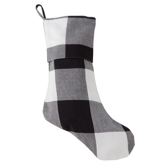 SARO 13 x 19 in. Buffalo Plaid Design Decorative Cotton Christmas Stocking - Black
