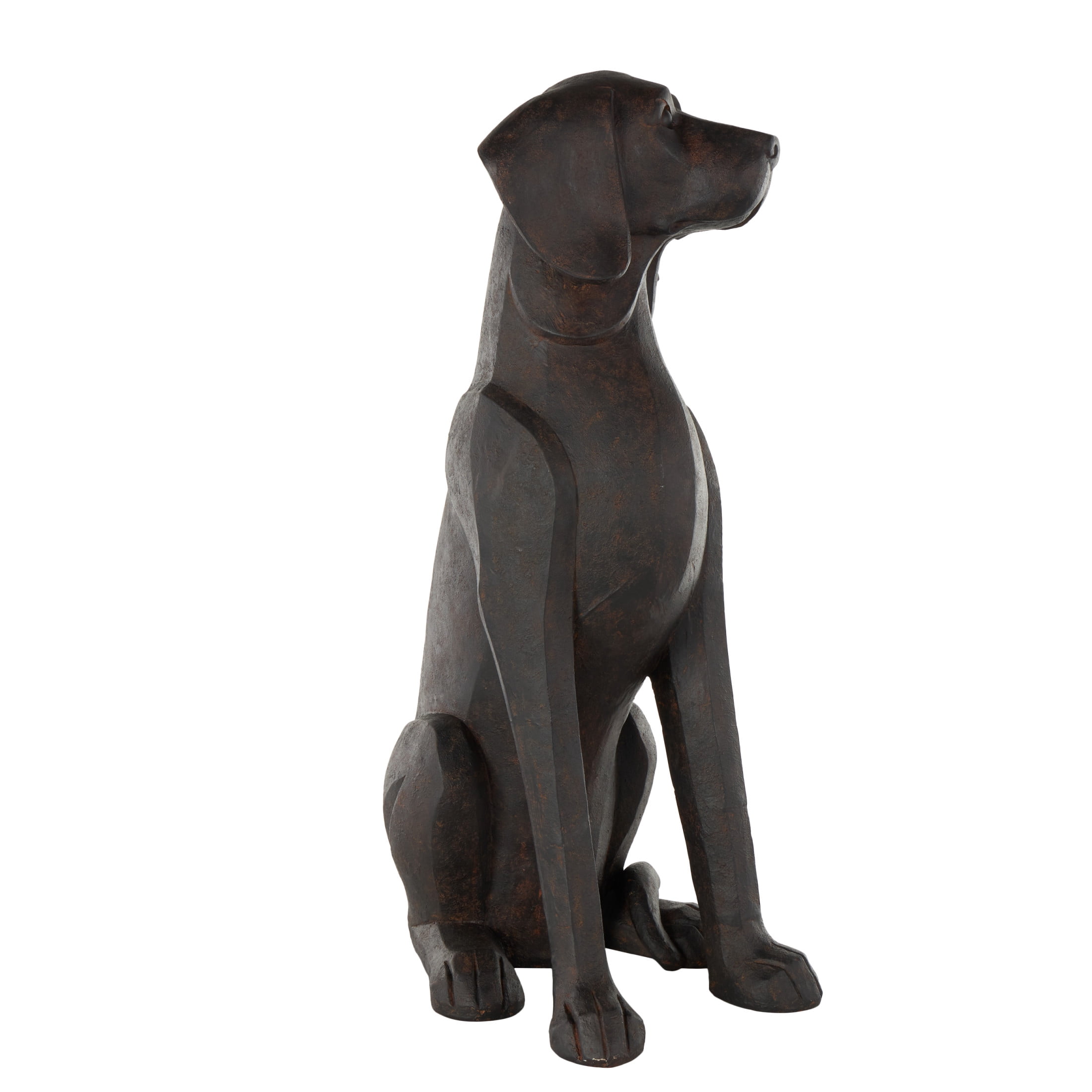 10" x 30" Dark Brown Resin Sitting Dog Sculpture with Copper Shadings, by DecMode