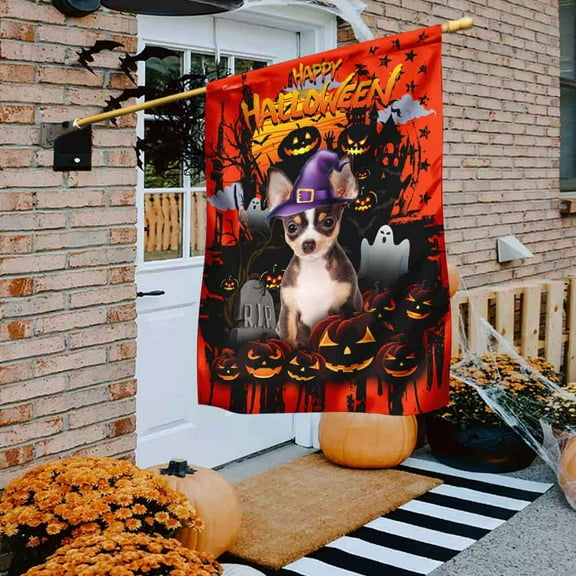 Flagwix Halloween Flag, Chihuahua Halloween Decoration, Fall Decor, Outdoor Canvas Double-sided Printed Flag 30x40 House Flag