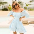 thumbnail image 2 of Vestido de verano con mangas abullonadas y cuello cuadrado con lazo en la espalda para mujer, minivestido corto con línea A, XL, 2 of 5