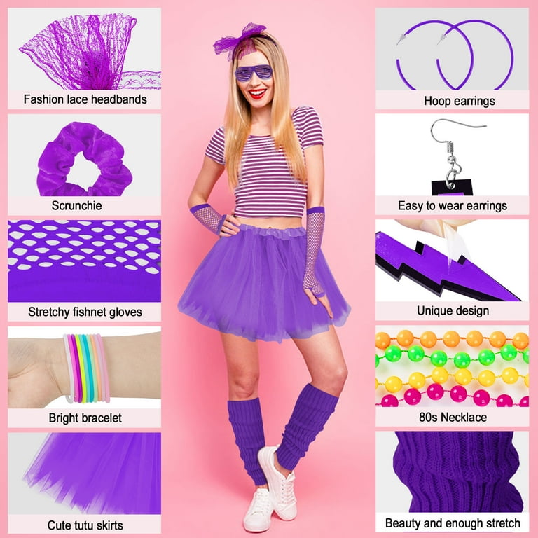Loritta 80s Costumes for Women, Tutu Skirt, Fishnet Gloves, Leg Warmers,  Neon Accessories - Walmart.com