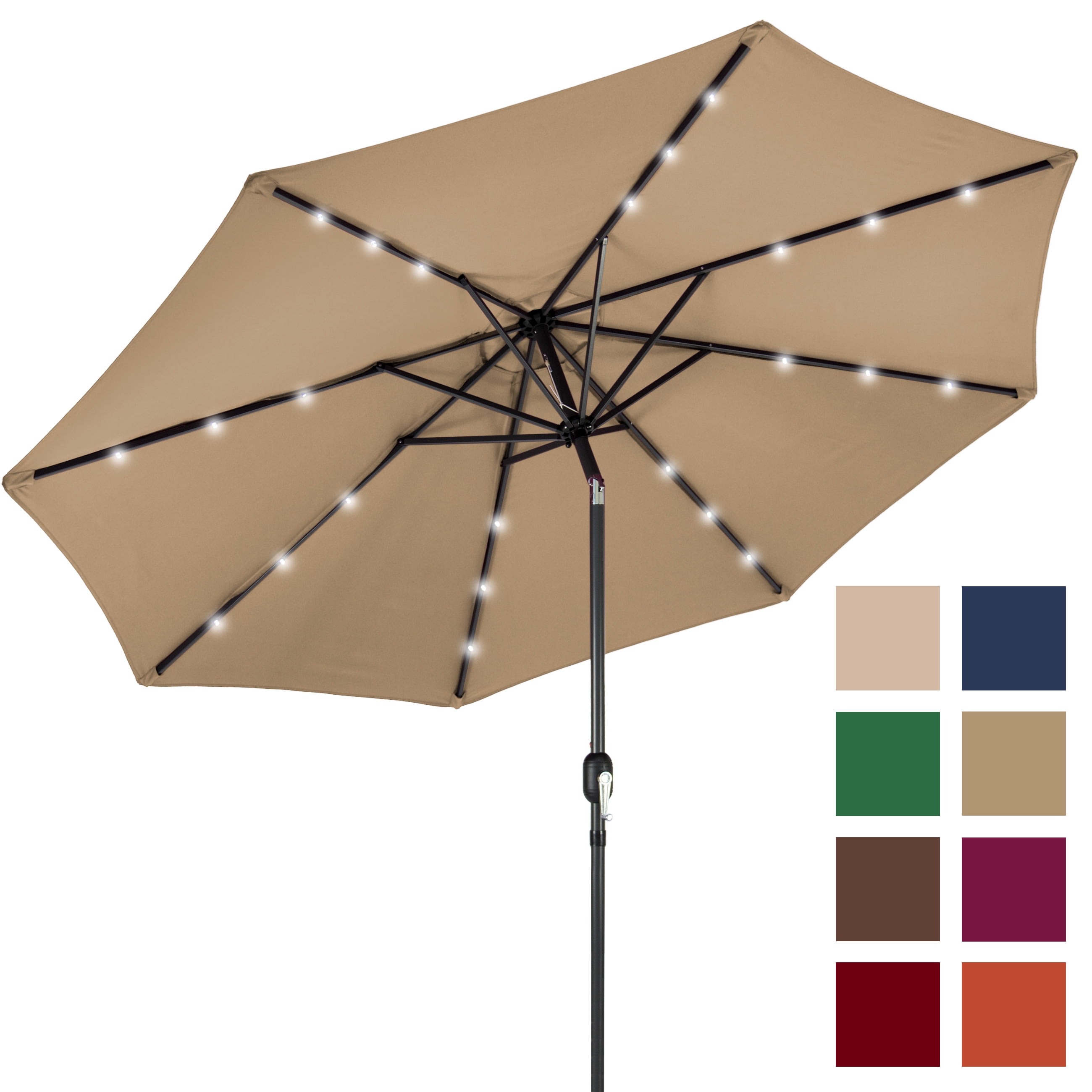 BCP 10FT Deluxe Patio Umbrella W Solar LED Lights, Tilt Adjustment Multicolor by