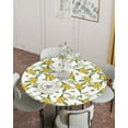 thumbnail image 2 of Fitted Round Tablecloths Table Covers 55-60in,Seamless Lemon Summer Fruit Waterproof Elastic Edged Table Cloth for Kitchen Dining Holiday Party Tables Decor,Leaves Floral Bee on White, 2 of 6