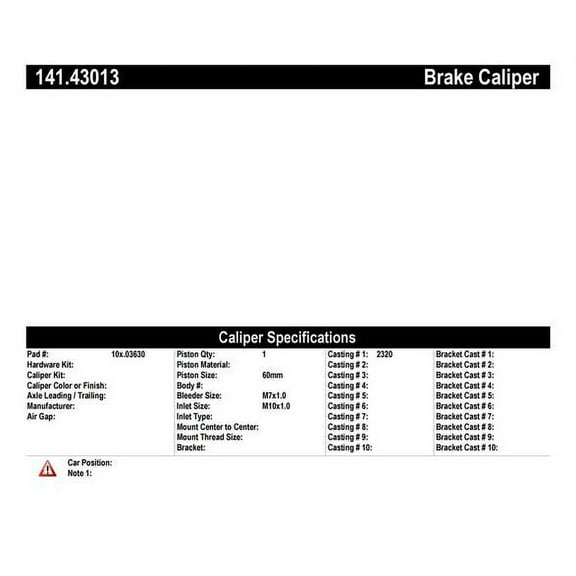 Centric Parts Disc Brake Caliper P/N:141.43013 Fits select: 1988-1995 ISUZU CONVENTIONAL