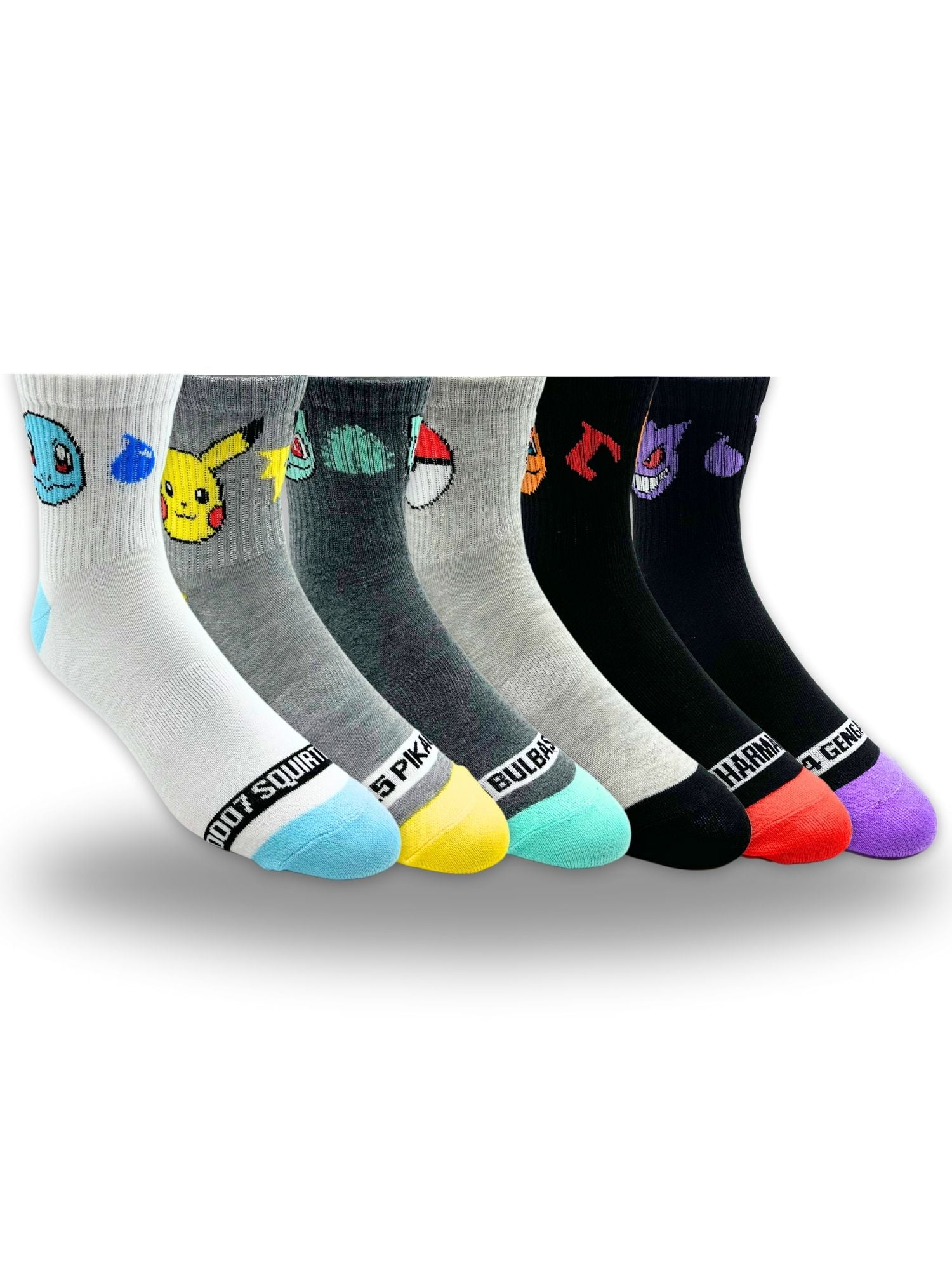Pokemon Men's Quarter Socks, 6-Pack, Size 8-12