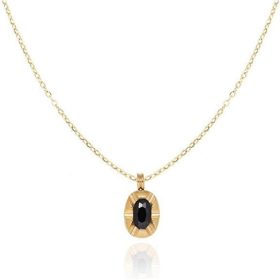 14K Gold Plated Gemstone Pendant Necklace Dainty Chain Necklaces for Women Black Gemstone Pendants Link Necklace