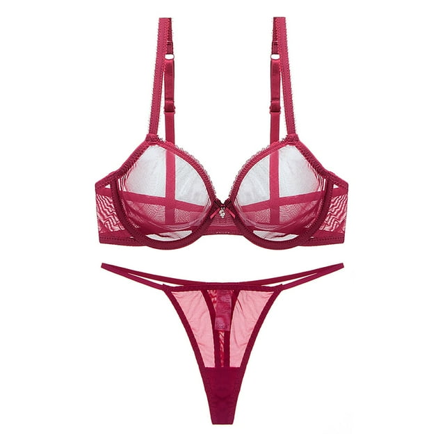 Varsbaby Ensemble de Lingerie Transparent pour Femmes avec Soutien-Gorge à Armatures et String