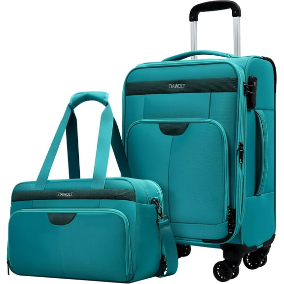 TIAWOLT Carry On Luggage 22x14x9 Airline Approved with Wheels,2-piece Luggage Set,Softside Expandable Luggage Suitcase with TSA Lock&Carry-on UnderSeat travel Duffle Bag,Weekender Bag-Green