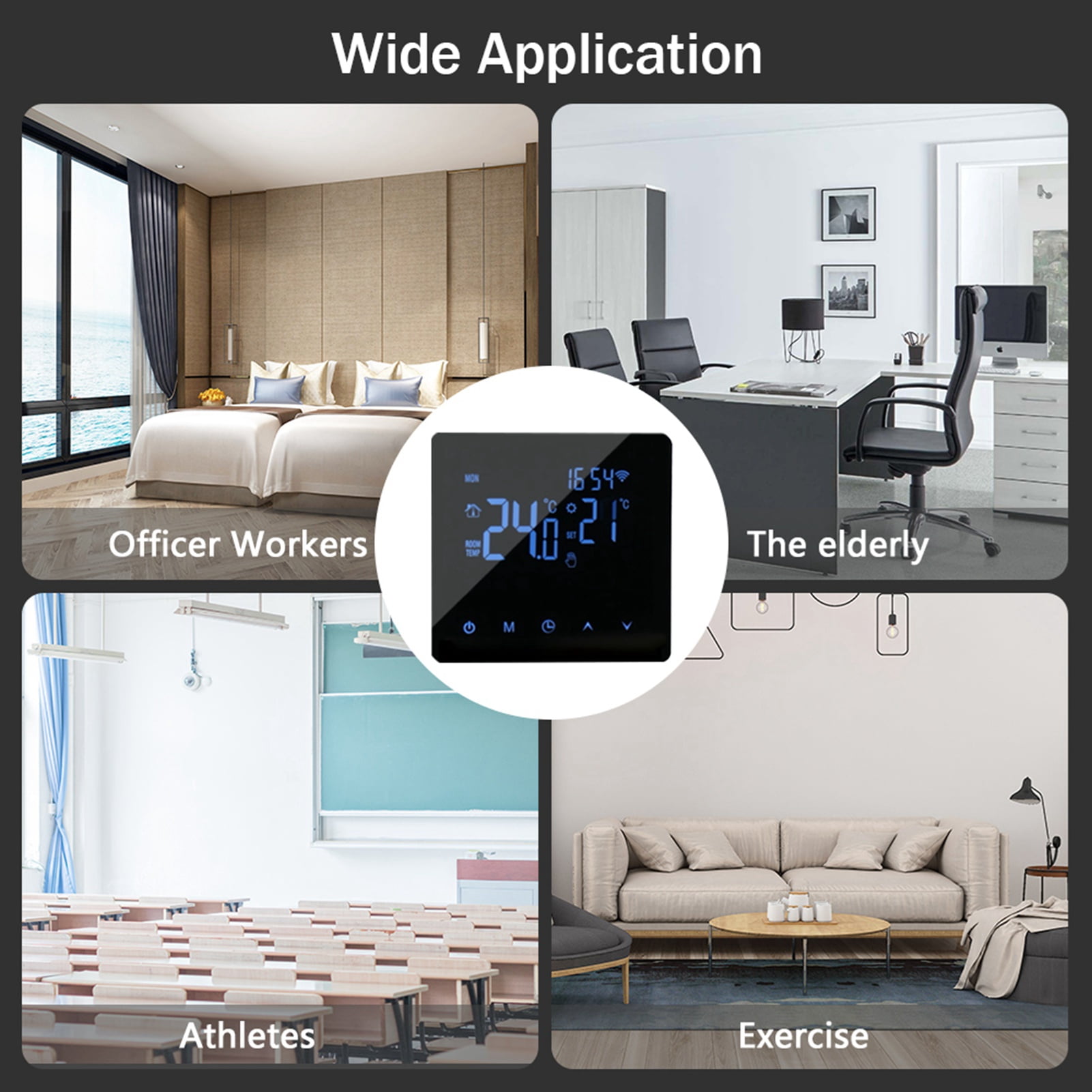YAHHU White 16A Electric Heating Smart WiFi Thermostat with LCD Backlight Touch Screen 4.3 x 3.9 inches / 11 x 10 cm Tuya App Voice Control Programmable Underfloor Heating