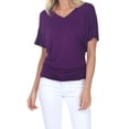 thumbnail image 2 of Womens Solid V-Neck Boat Neck Dolman Top with Side Shirring Drape Tunic Short Sleeve, 2 of 5