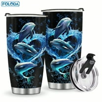 Foloda 1pc Dolphin Gift for Women Dolphin Lovers Gift Tumbler 20oz Stainless Steel Insulated Tumbler Coffee Travel Mug Cup Gift for Birthday Christmas Valentines Graduation Holiday Decor Gifts For Ad