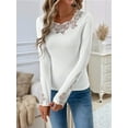 thumbnail image 4 of Women'S Rhinestone Sparkly Floral Lace T Shirt Long Sleeve Fitted Knit Top White L, 4 of 7